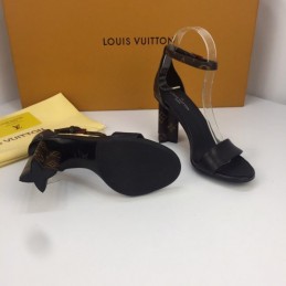 Replica Louis Vuitton Black Monogram Block Heel Sandals