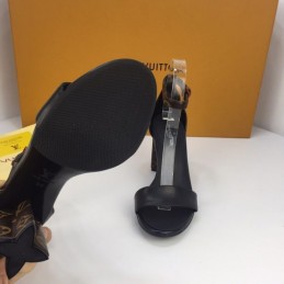 Replica Louis Vuitton Black Monogram Block Heel Sandals