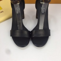 Replica Louis Vuitton Black Monogram Block Heel Sandals