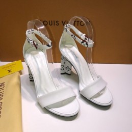 Replica Louis Vuitton White Black Pattern Block Heel Sandals
