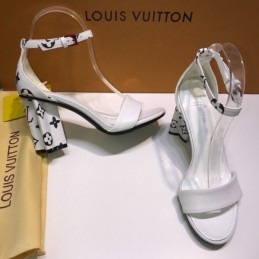 Replica Louis Vuitton White Black Pattern Block Heel Sandals