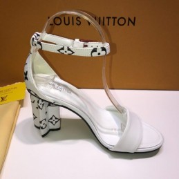 Replica Louis Vuitton White Black Pattern Block Heel Sandals