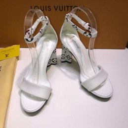 Replica Louis Vuitton White Black Pattern Block Heel Sandals