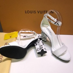 Replica Louis Vuitton White Black Pattern Block Heel Sandals
