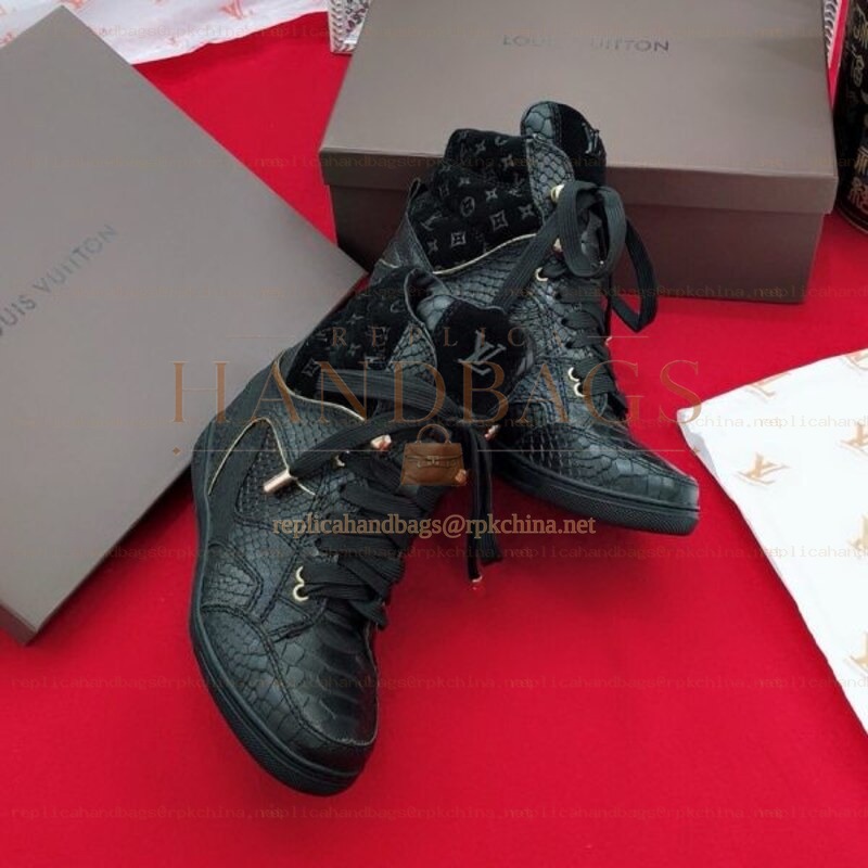 Replica Louis Vuitton Black Embossed High-Top Sneakers