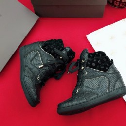 Replica Louis Vuitton Black Embossed High-Top Sneakers
