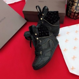 Replica Louis Vuitton Black Embossed High-Top Sneakers