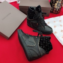 Replica Louis Vuitton Black Embossed High-Top Sneakers
