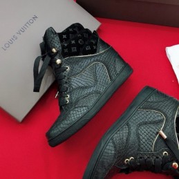 Replica Louis Vuitton Black Embossed High-Top Sneakers