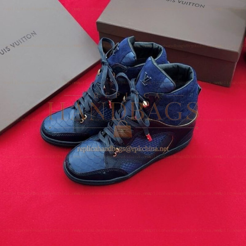 Replica Louis Vuitton Blue Monogram High-Top Sneakers