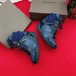 Replica Louis Vuitton Blue Monogram High-Top Sneakers