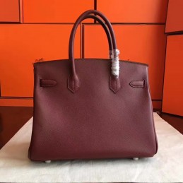 Replica Hermes Burgundy Birkin 30 Palladium Hardware Bag