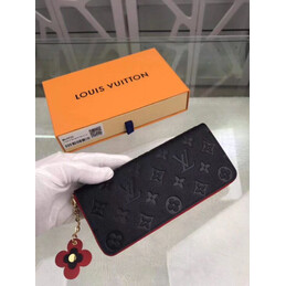 Replica Louis Vuitton Black Embossed Monogram Red Flower Clemence Wallet