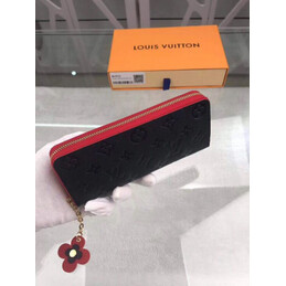 Replica Louis Vuitton Black Embossed Monogram Red Flower Clemence Wallet