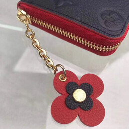 Replica Louis Vuitton Black Embossed Monogram Red Flower Clemence Wallet