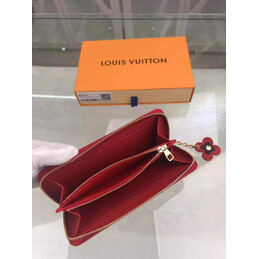 Replica Louis Vuitton Black Embossed Monogram Red Flower Clemence Wallet