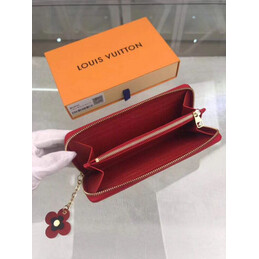 Replica Louis Vuitton Black Embossed Monogram Red Flower Clemence Wallet