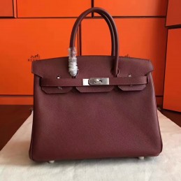 Replica Hermes Burgundy Birkin 30 Palladium Hardware Bag