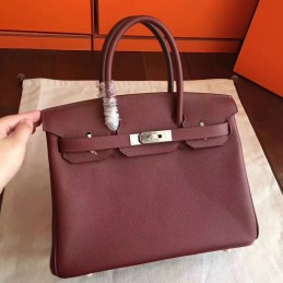Replica Hermes Burgundy Birkin 30 Palladium Hardware Bag