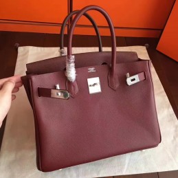 Replica Hermes Burgundy Birkin 30 Palladium Hardware Bag