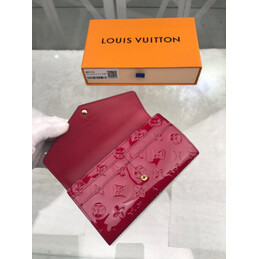 Replica Louis Vuitton Burgundy Embossed Monogram Sarah Wallet with Patent Finish
