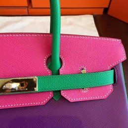 Replica Hermes Purple Green Colorblock Birkin 30 Gold Hardware Bag