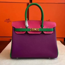 Replica Hermes Purple Green Colorblock Birkin 30 Gold Hardware Bag