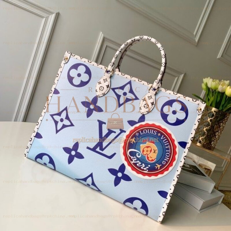 Replica Louis Vuitton White Blue Graphic Onthego GM