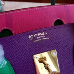Replica Hermes Purple Green Colorblock Birkin 30 Gold Hardware Bag