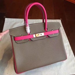 Replica Hermes Gray Fuchsia Colorblock Birkin 30 Gold Hardware Bag
