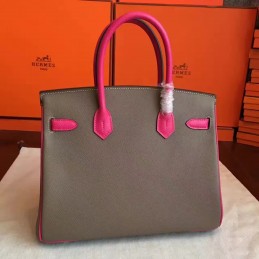 Replica Hermes Gray Fuchsia Colorblock Birkin 30 Gold Hardware Bag