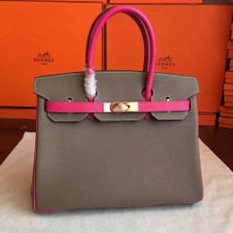 Replica Hermes Gray Fuchsia Colorblock Birkin 30 Gold Hardware Bag