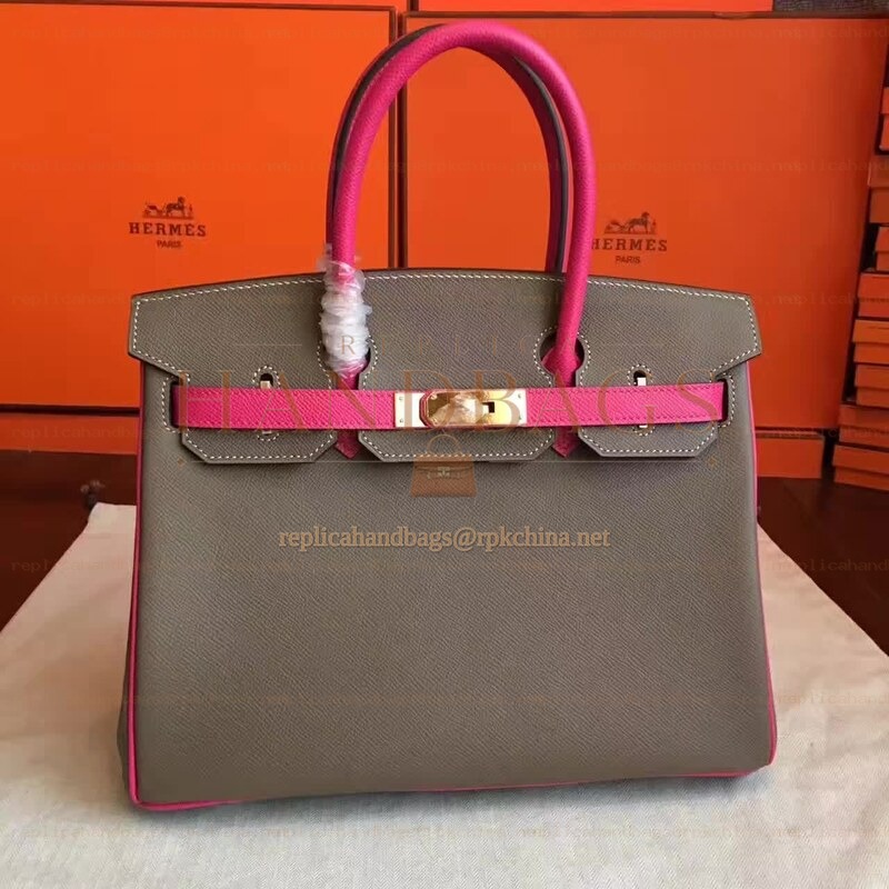 Replica Hermes Gray Fuchsia Colorblock Birkin 30 Gold Hardware Bag