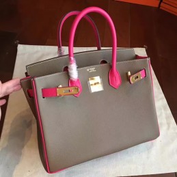 Replica Hermes Gray Fuchsia Colorblock Birkin 30 Gold Hardware Bag