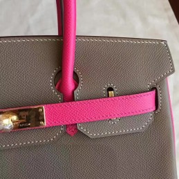 Replica Hermes Gray Fuchsia Colorblock Birkin 30 Gold Hardware Bag