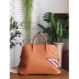 Replica Hermes Tan Shark Print Bolide 45 Bag
