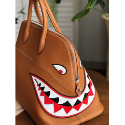 Replica Hermes Tan Shark Print Bolide 45 Bag