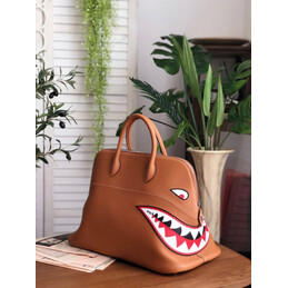 Replica Hermes Tan Shark Print Bolide 45 Bag