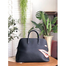 Replica Hermes Black Shark Print Bolide 45 Bag
