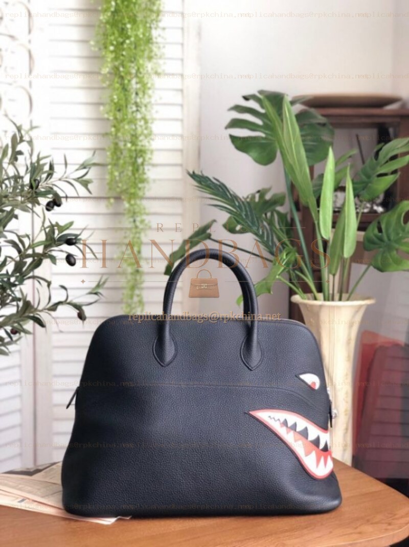Replica Hermes Black Shark Print Bolide 45 Bag