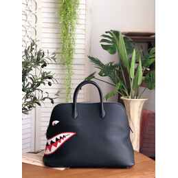 Replica Hermes Black Shark Print Bolide 45 Bag