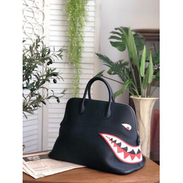 Replica Hermes Black Shark Print Bolide 45 Bag