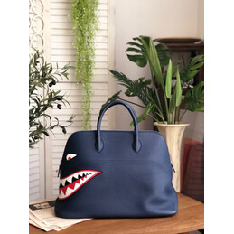 Replica Hermes Navy Blue Shark Print Bolide 45 Bag