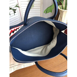 Replica Hermes Navy Blue Shark Print Bolide 45 Bag