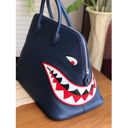 Replica Hermes Navy Blue Shark Print Bolide 45 Bag