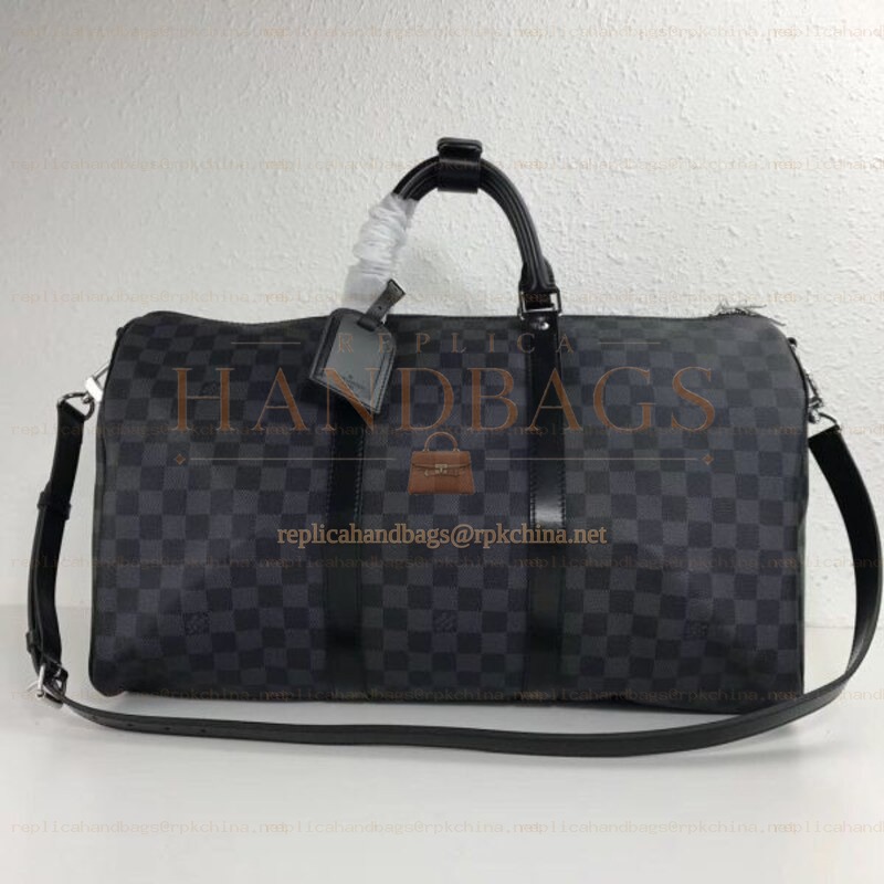 Replica Louis Vuitton Black Damier Graphite Keepall Bandouliere 50
