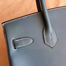 Replica Hermes Blue Gray Birkin 30 Palladium Hardware Bag