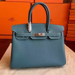Replica Hermes Blue Gray Birkin 30 Palladium Hardware Bag