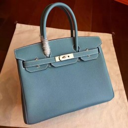 Replica Hermes Blue Gray Birkin 30 Palladium Hardware Bag