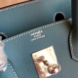Replica Hermes Blue Gray Birkin 30 Palladium Hardware Bag